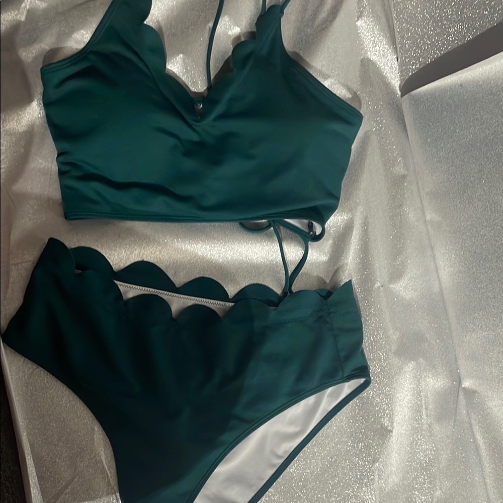 Zaful Teal Scalloped Bikini Set